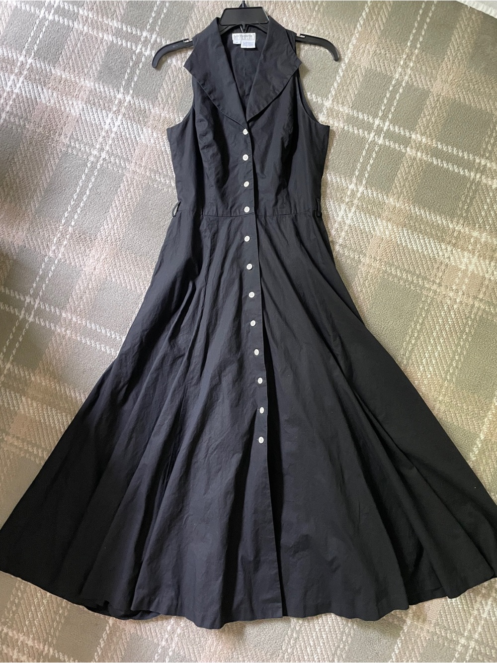 VTG Liz Claiborne Collection black cotton maxi button front sleeveless dress 6 - Picture 2 of 5